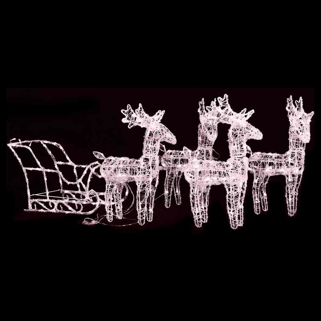Vidaxl Warm White Led Light Reindeer & Sleigh Christmas Decoration, Acrylic & Steel Construction, Weather Resistant, 4 Reindeers, Outdoor And Indoor Use, 8 Different Lighting Effects - 110.2"X11"X...
