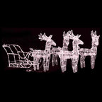 Vidaxl Warm White Led Light Reindeer & Sleigh Christmas Decoration, Acrylic & Steel Construction, Weather Resistant, 4 Reindeers, Outdoor And Indoor Use, 8 Different Lighting Effects - 110.2"X11"X...