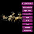 Vidaxl Gold Reindeer And Sleigh Christmas Decoration - 100 Leds, Indoor/Outdoor - All-Weather Mesh, Metal Frame - Multiple Lighting Effects