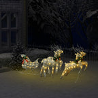Vidaxl Gold Reindeer And Sleigh Christmas Decoration - 100 Leds, Indoor/Outdoor - All-Weather Mesh, Metal Frame - Multiple Lighting Effects