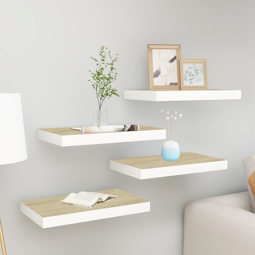vidaXL Floating Wall Shelves 4 pcs Oak and White 50x23x3.8 cm MDF