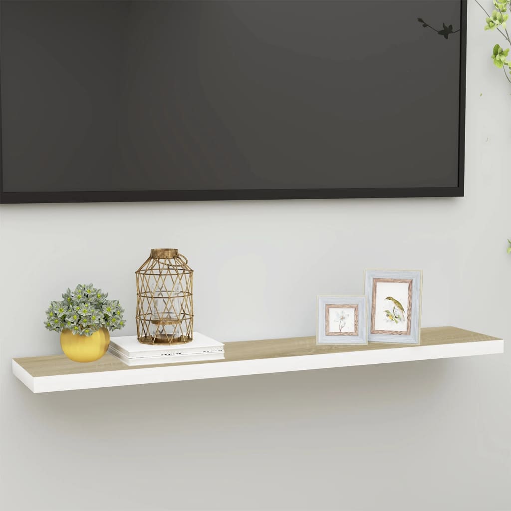 vidaXL Floating Wall Shelf Oak and White 47.2''x9.3''x1.5'' MDF