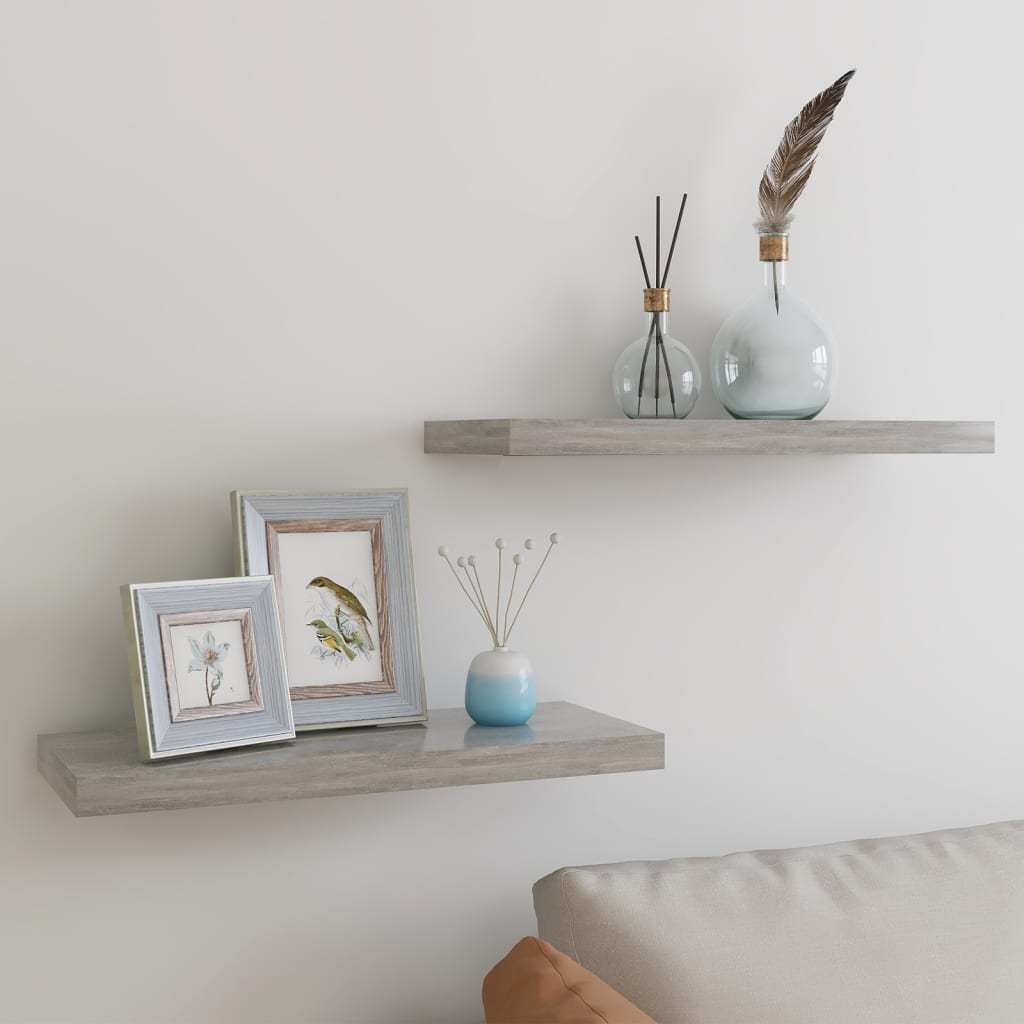 vidaXL Floating Wall Shelves 2 pcs Concrete Gray 23.6''x9.3''x1.5'' MDF