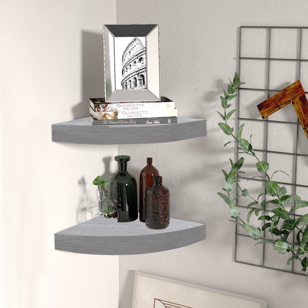 vidaXL Wall Corner Shelves 2 pcs Concrete Gray 9.8''x9.8''x1.4'' MDF