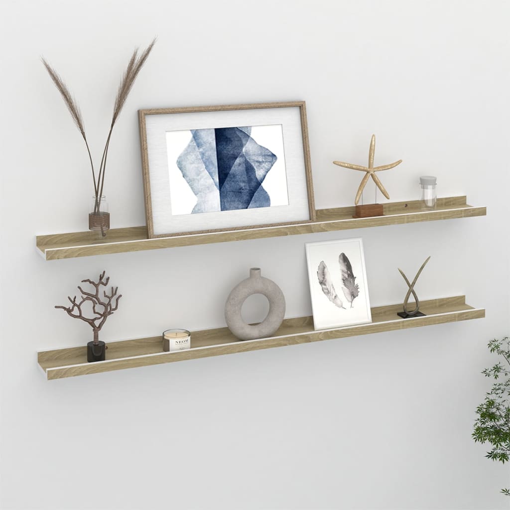 vidaXL Wall Shelves 2 pcs White and Sonoma Oak 39.4''x3.5''x1.2''