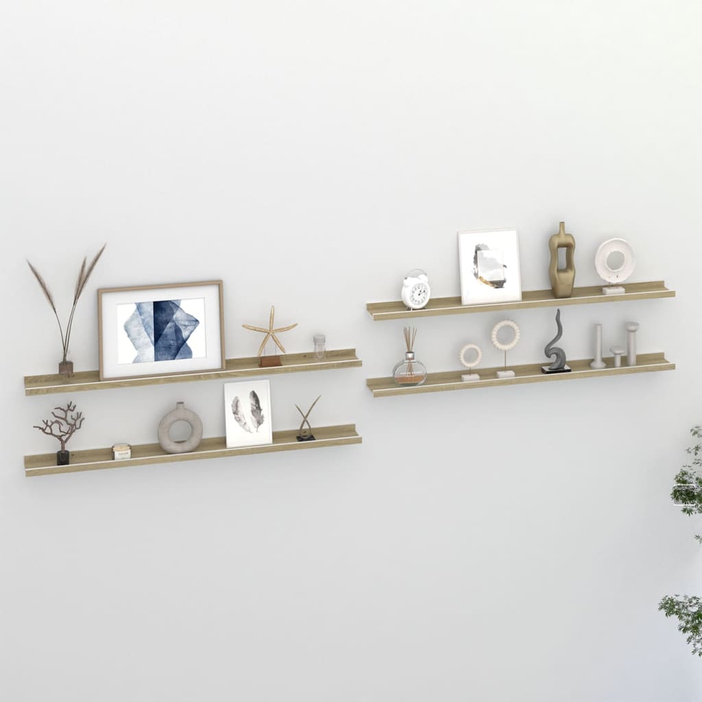 vidaXL Wall Shelves 4 pcs White and Sonoma Oak 39.4''x3.5''x1.2''
