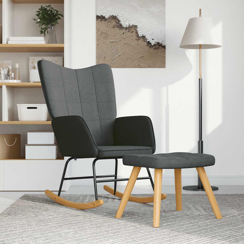 vidaXL Rocking Chair with a Stool Dark Gray Fabric
