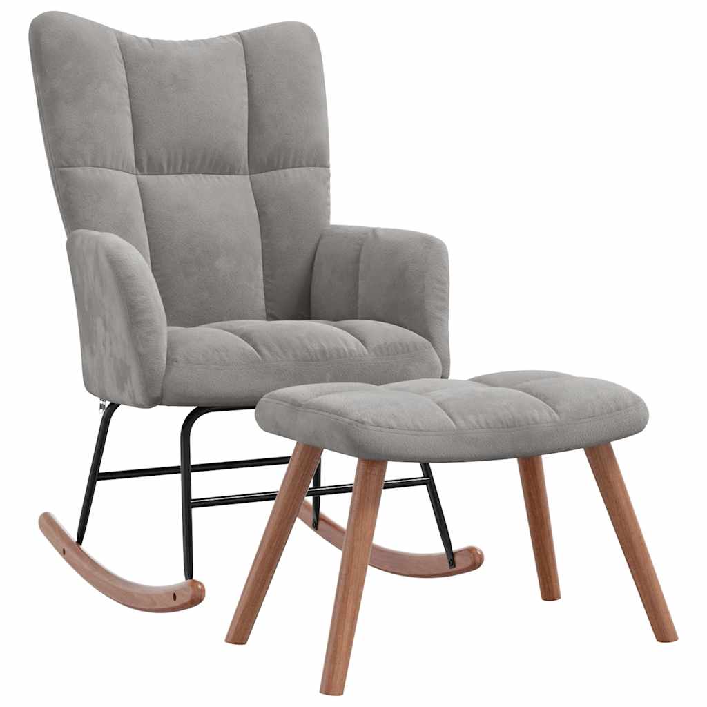 vidaXL Rocking Chair with Ottoman Light Gray Velvet