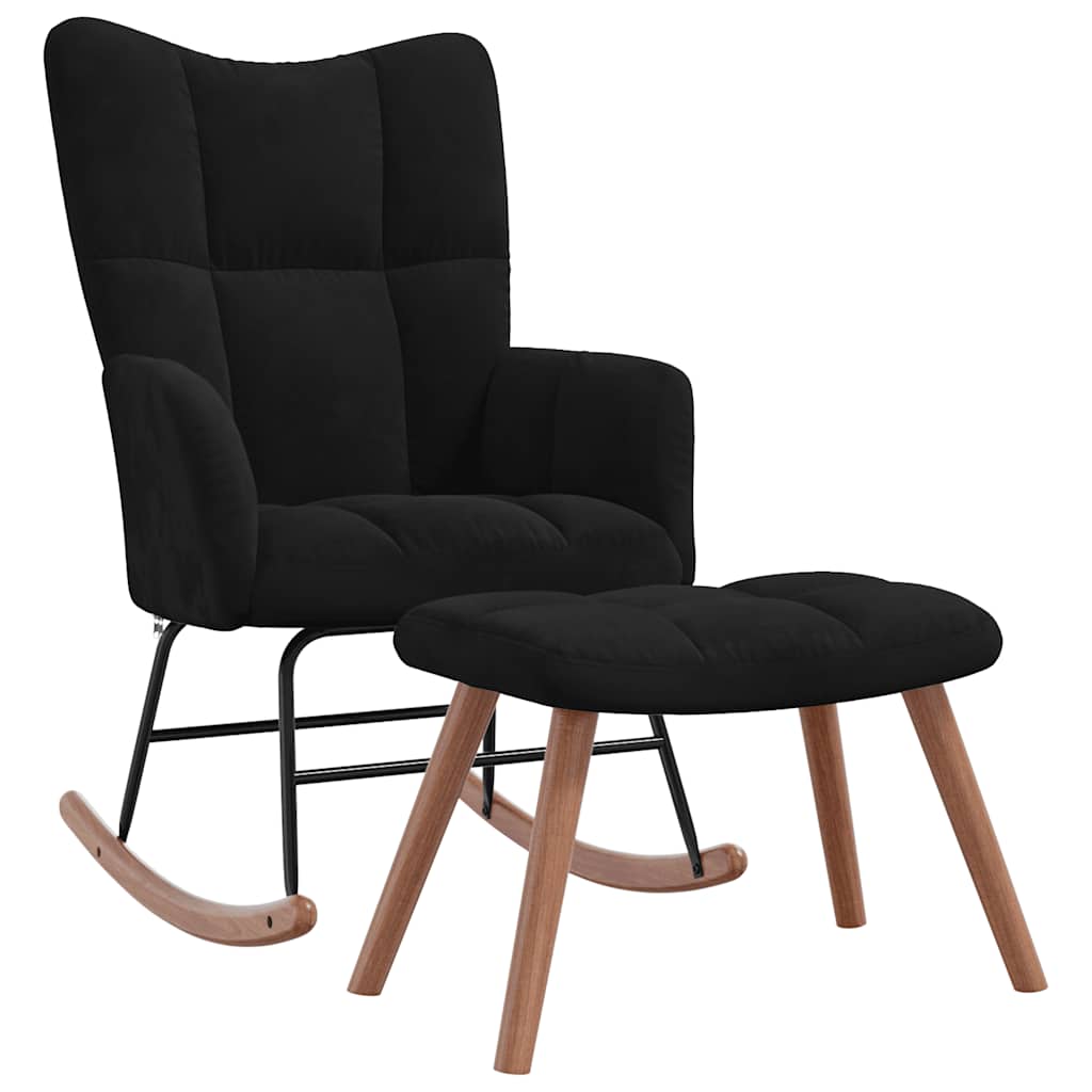 vidaXL Rocking Chair with Ottoman Black Velvet