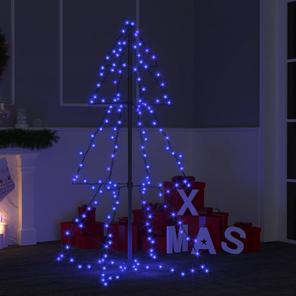 Vidaxl Indoor And Outdoor Blue Christmas Cone Tree With Water-Resistant 16.4' Extension Cable, 160 High-Powered Leds And 8 Unique Lighting Effects