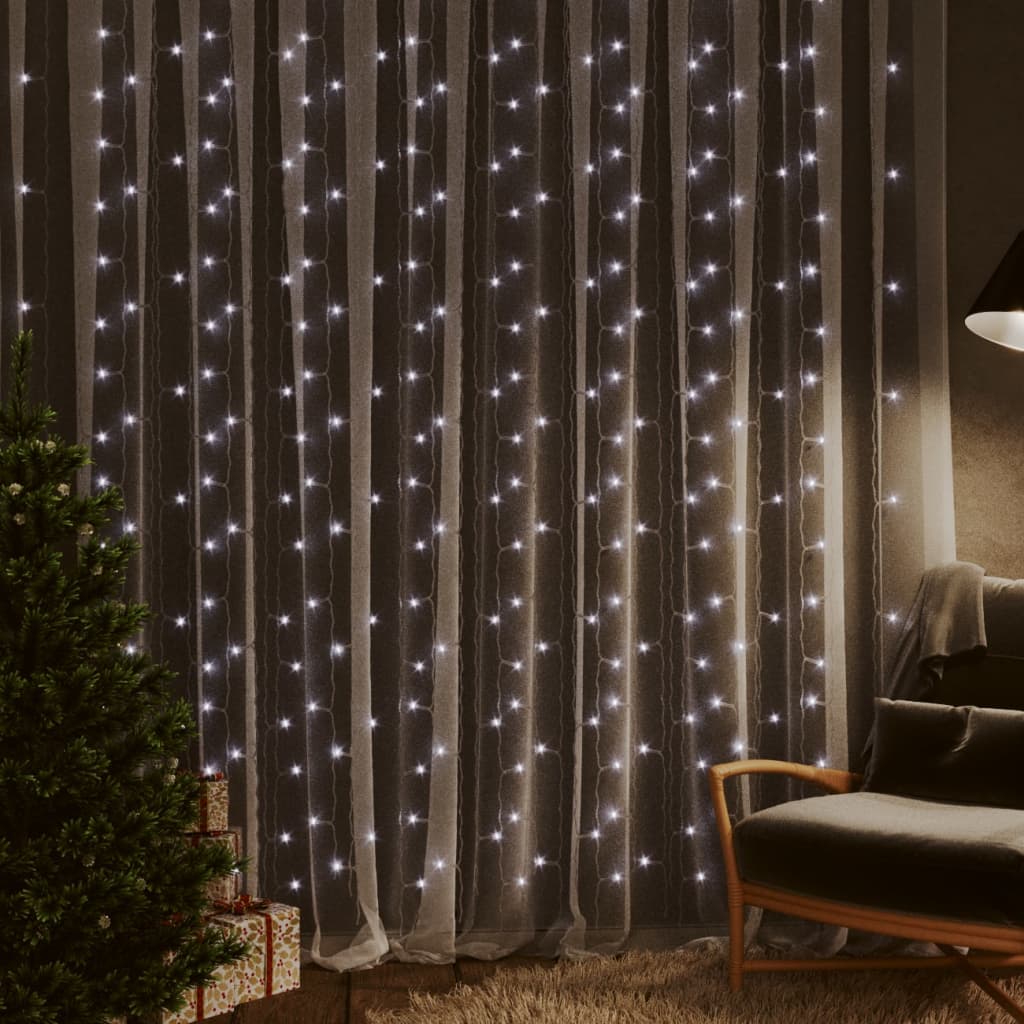 vidaXL LED Curtain Fairy Lights 9.8'x9.8' 300 LED Cold White 8 Function