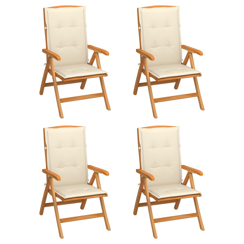 vidaXL Reclining Patio Chairs with Cushions 4 pcs Solid Teak Wood