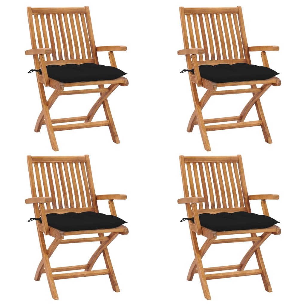 vidaXL Folding Patio Chairs with Cushions 4 pcs Solid Teak Wood