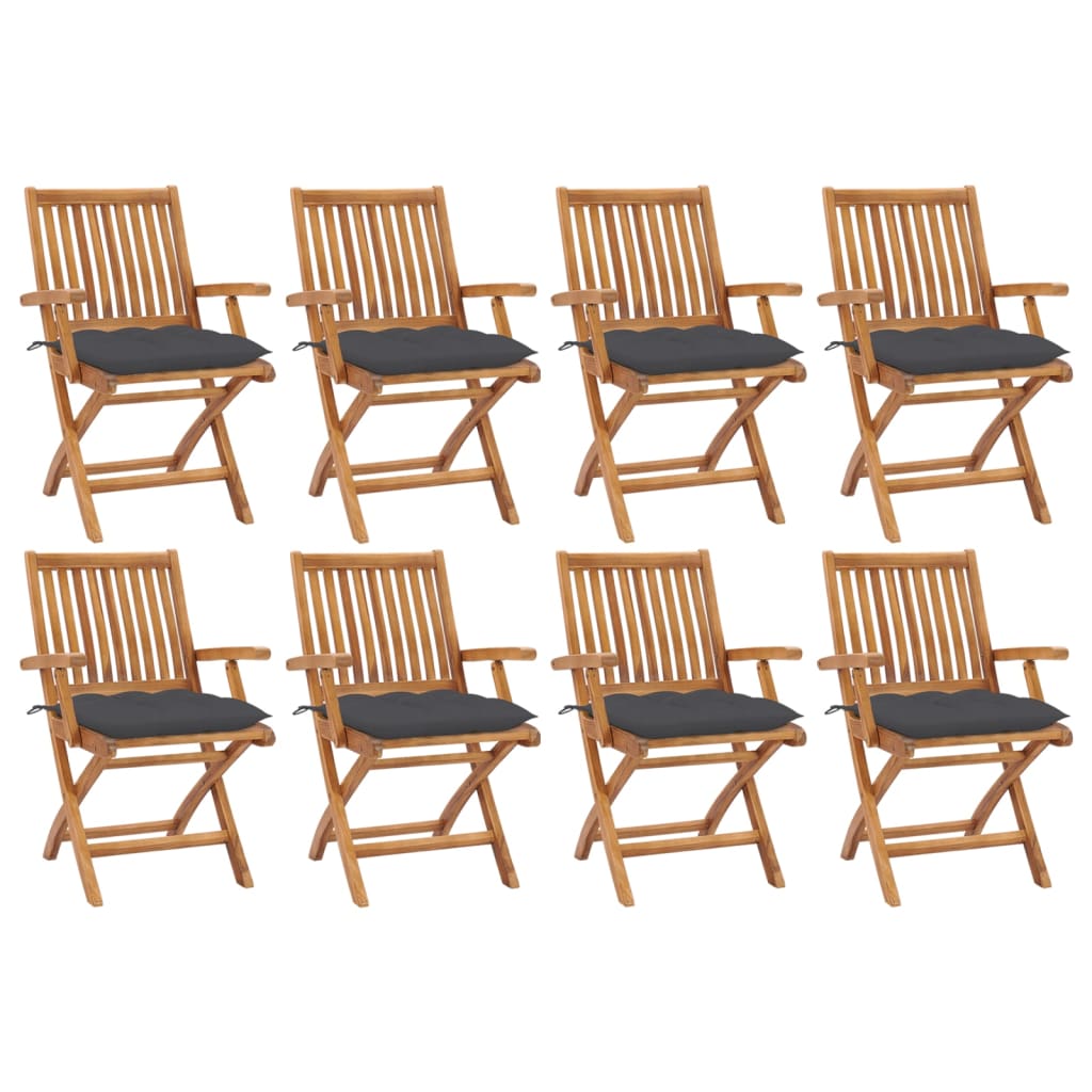 vidaXL Folding Garden Chairs with Cushions 8 pcs Solid Teak Wood