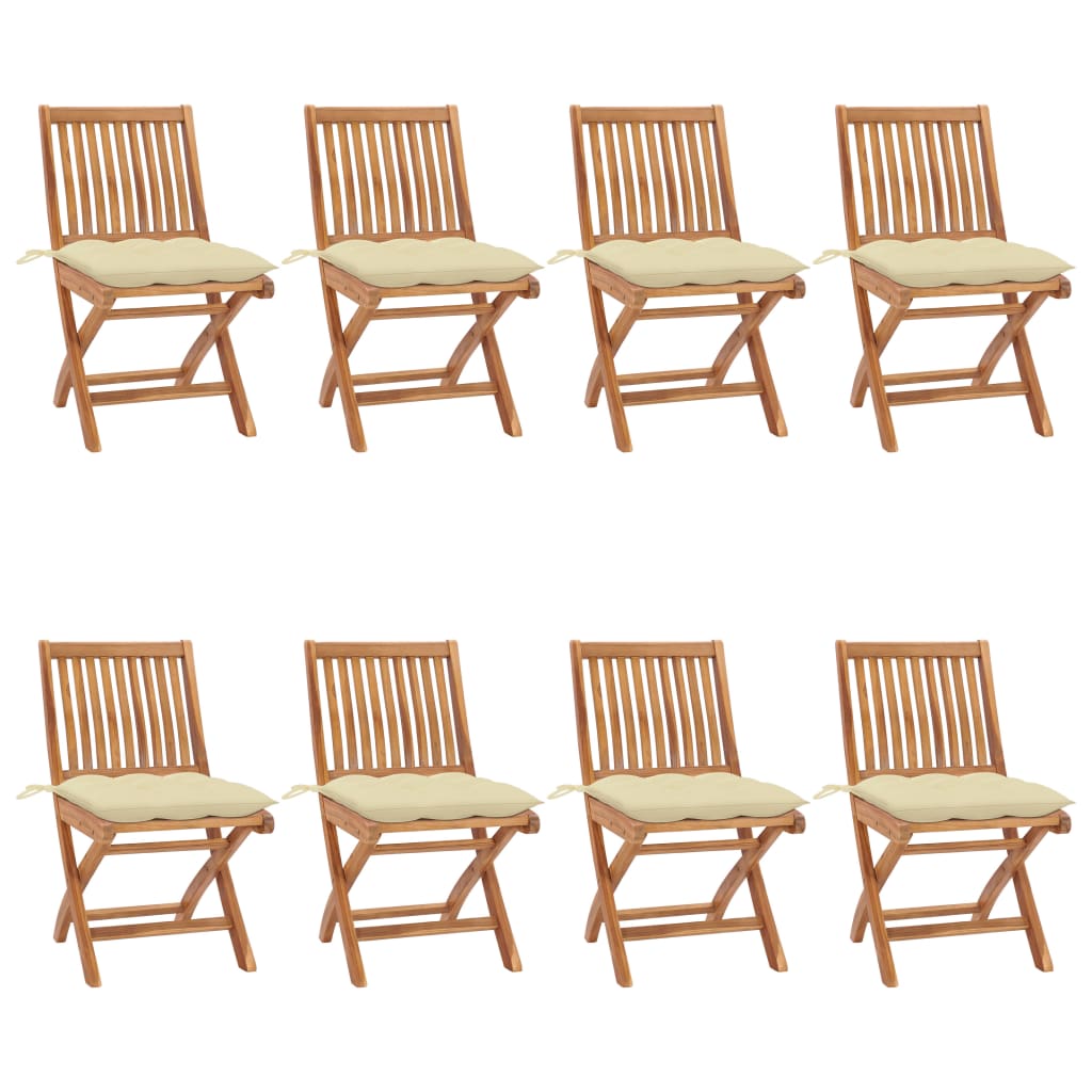 vidaXL Folding Patio Chairs with Cushions 8 pcs Solid Teak Wood