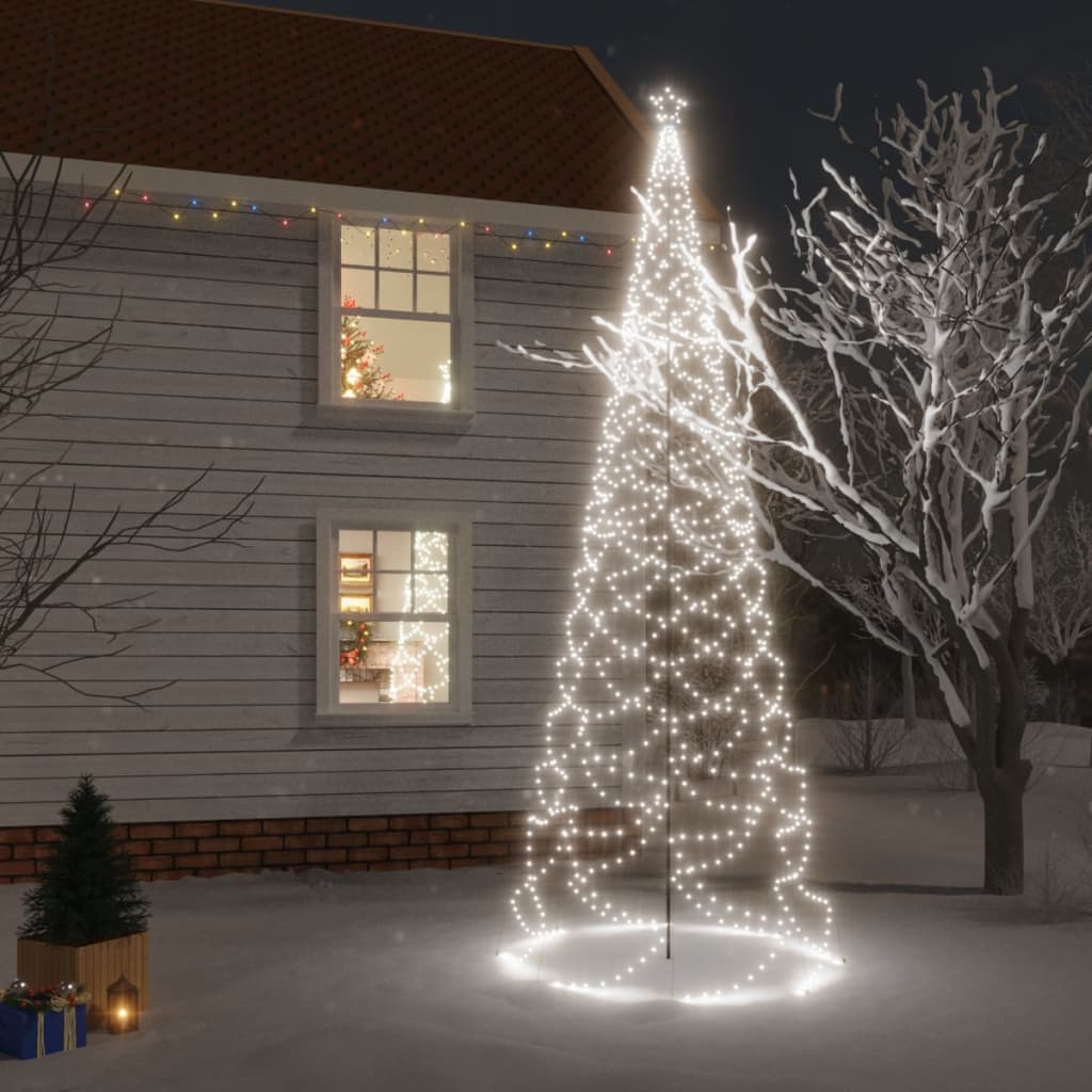 Vidaxl Christmas Tree With Metal Post 1400 Leds Cold White 16.4'