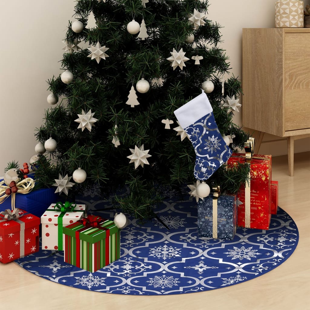 vidaXL Luxury Christmas Tree Skirt with Sock Blue 4 ft Fabric