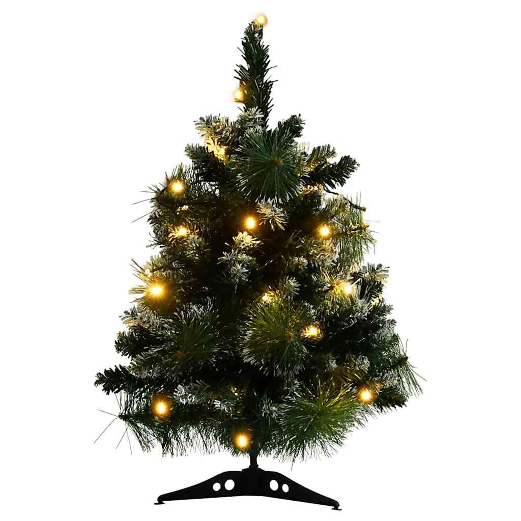 Vidaxl Artificial Christmas Tree With Stand And Led Lights, 2 Ft Lifelike Green Pvc, With Snow Flocked Branches, Compact, Energy-Efficient, Economical And Reusable