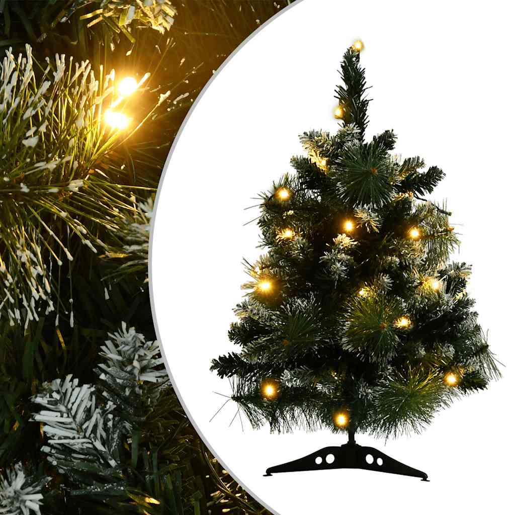 Vidaxl Artificial Christmas Tree With Stand And Led Lights, 2 Ft Lifelike Green Pvc, With Snow Flocked Branches, Compact, Energy-Efficient, Economical And Reusable