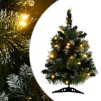 Vidaxl Artificial Christmas Tree With Stand And Led Lights, 2 Ft Lifelike Green Pvc, With Snow Flocked Branches, Compact, Energy-Efficient, Economical And Reusable