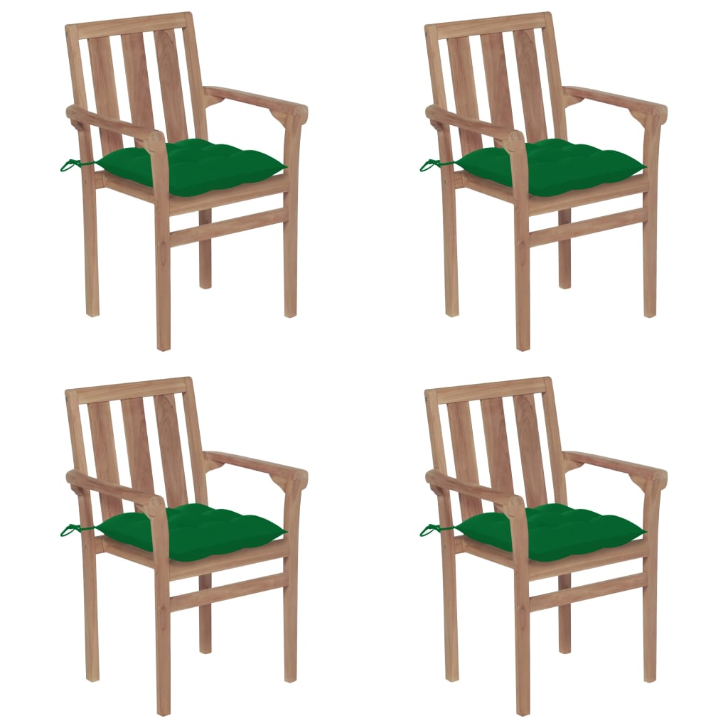 vidaXL Stackable Patio Chairs with Cushions 4 pcs Solid Teak Wood