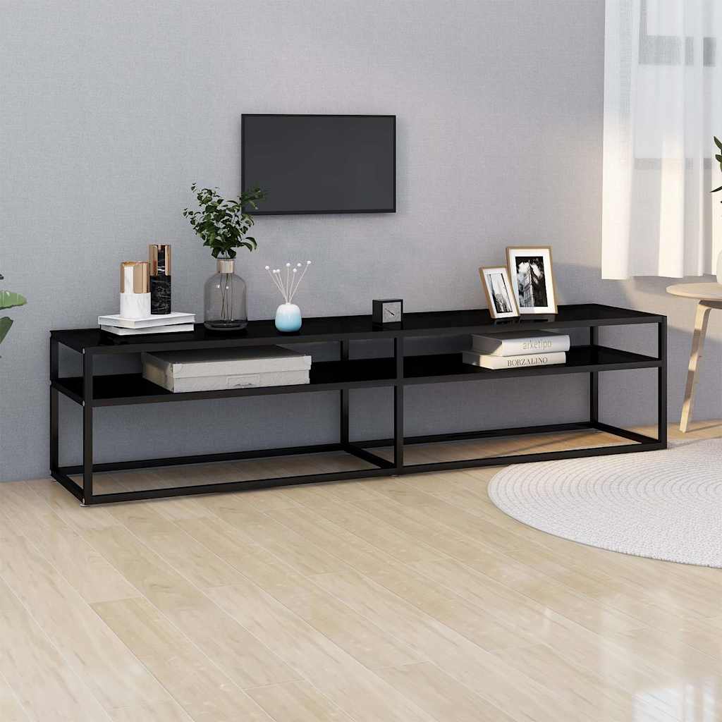 vidaXL TV Stand Black 70.9x15.7x15.9 Tempered Glass