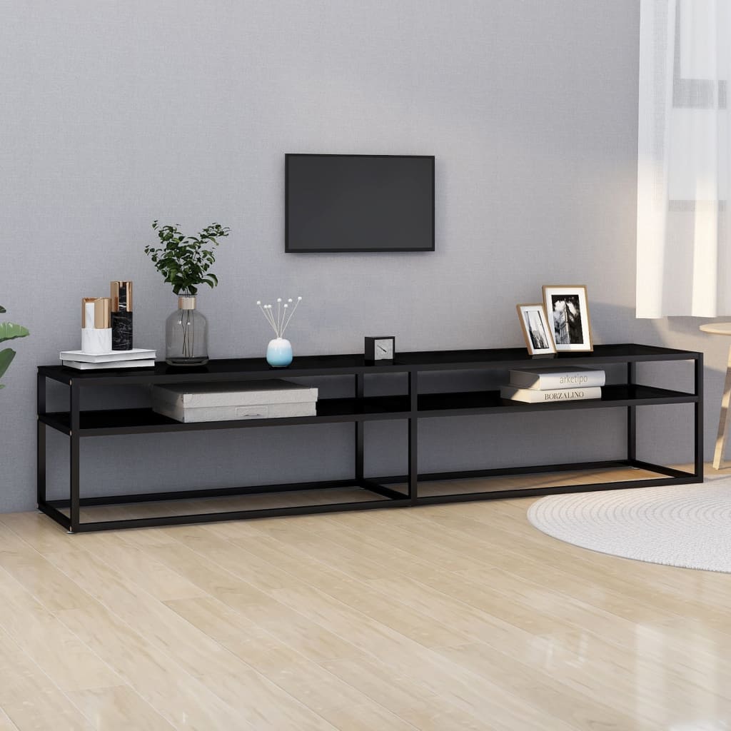 vidaXL TV Stand Black 78.7x15.7x15.9 Tempered Glass
