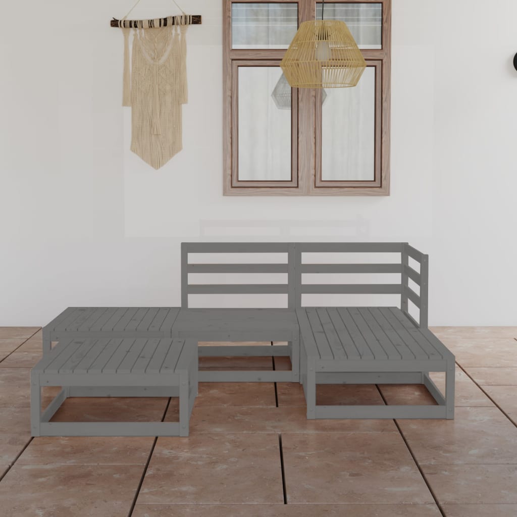 vidaXL 5 Piece Patio Lounge Set Gray Solid Pinewood
