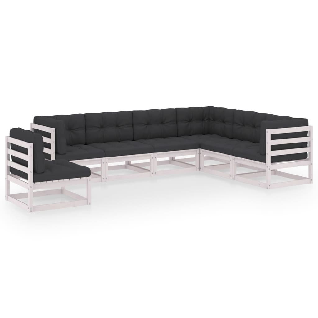 vidaXL 7 Piece Garden Lounge Set with Cushions White Solid Pinewood