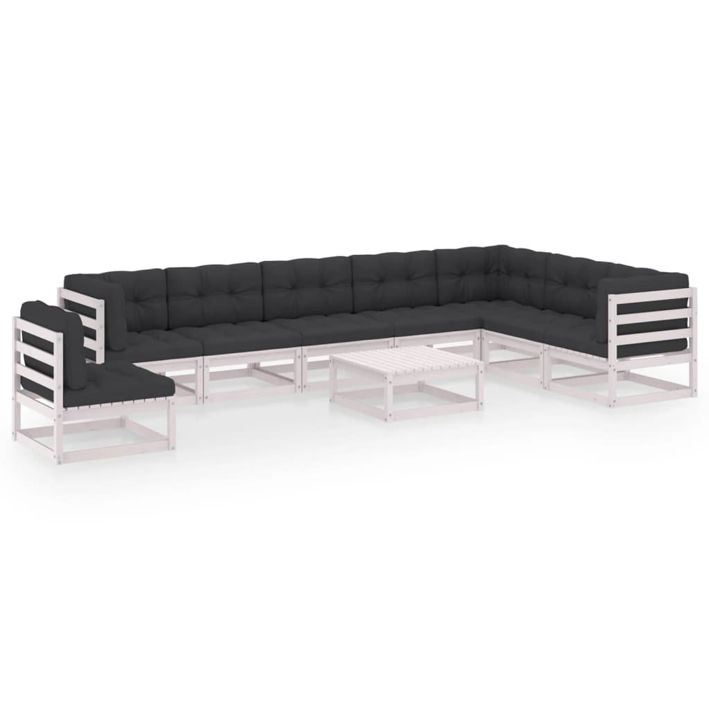 vidaXL 9 Piece Garden Lounge Set with Cushions White Solid Pinewood