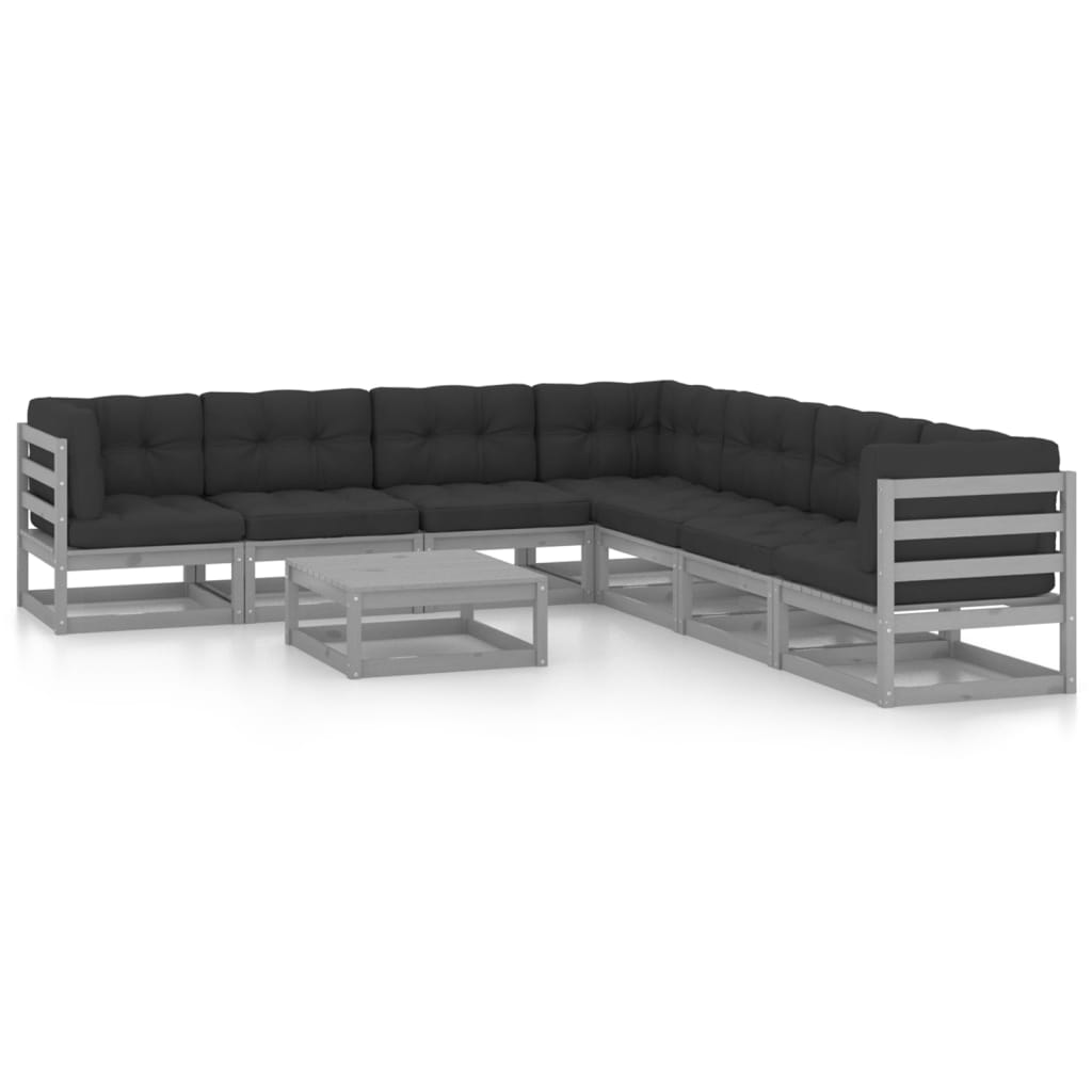 vidaXL 8 Piece Garden Lounge Set with Cushions Grey Solid Pinewood