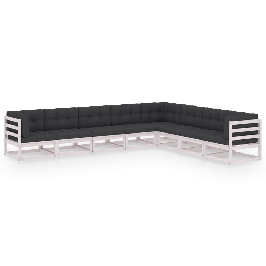 vidaXL 8 Piece Garden Lounge Set with Cushions White Solid Pinewood