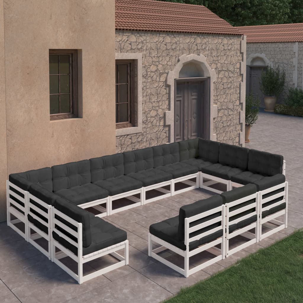 vidaXL 13 Piece Garden Lounge Set with Cushions White Solid Pinewood