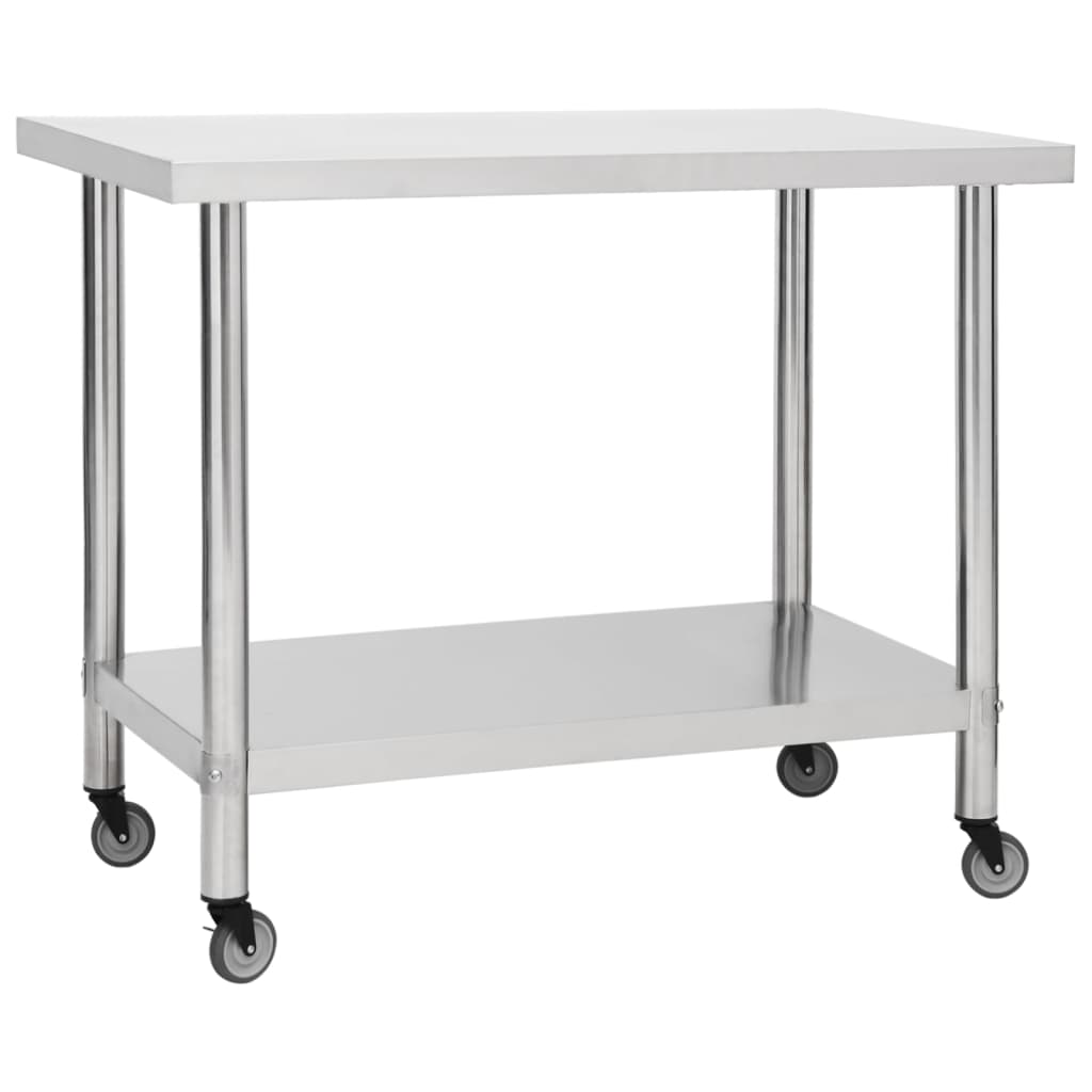 vidaXL Kitchen Work Table with Wheels 39.4x23.6x33.5 Stainless Steel