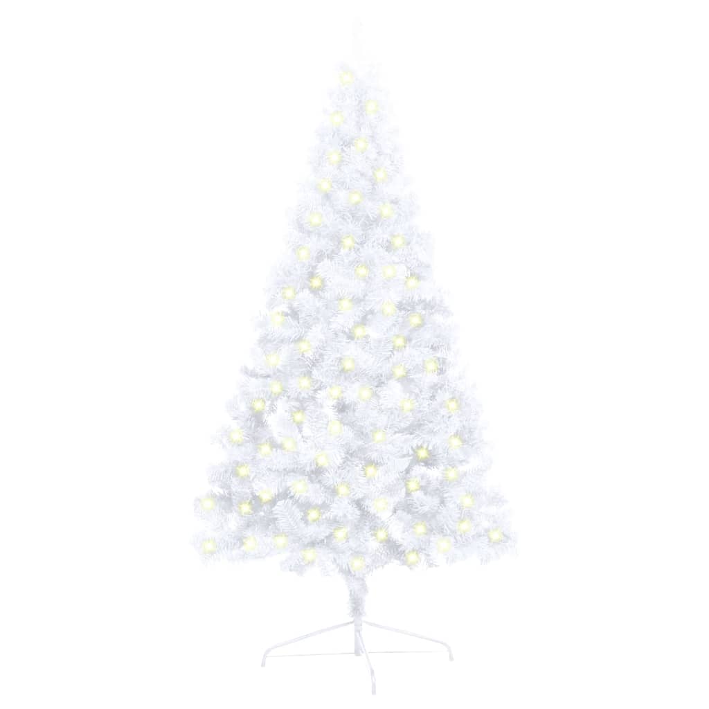 Vidaxl Half Artificial Christmas Tree With Stand - Indoor Lighted Holiday Decoration, White Pvc Material, 47.2&quot; Tall, With Steel Feet, Pre-Lit With 150 Leds
