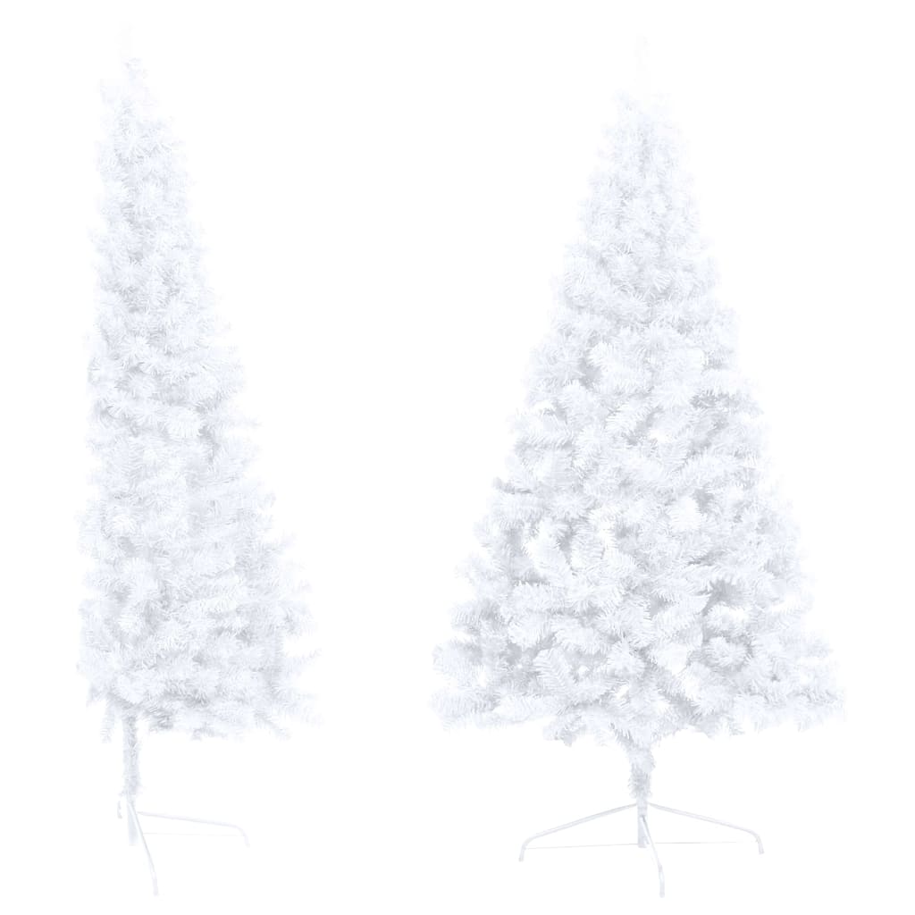 Vidaxl Half Artificial Christmas Tree With Stand - Indoor Lighted Holiday Decoration, White Pvc Material, 47.2&quot; Tall, With Steel Feet, Pre-Lit With 150 Leds