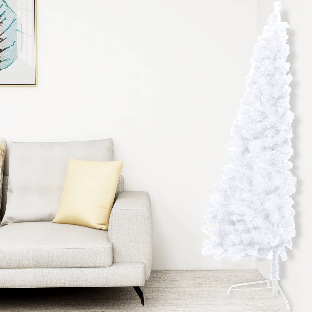 Vidaxl Half Pre-Lit Christmas Tree With Stand And Led String Lights-70.9" Tall-White Pvc Material With Steel Feet For Stability