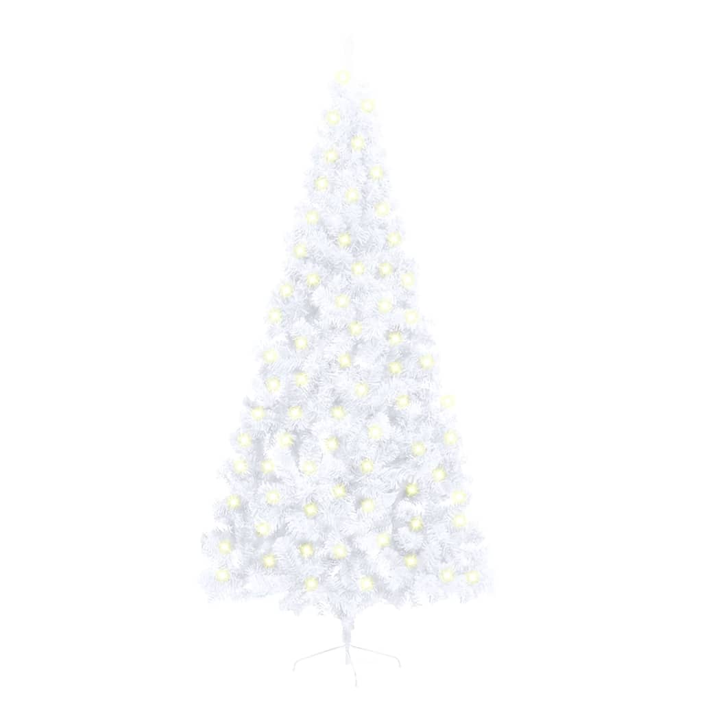 Vidaxl Artificial Half Pre-Lit Christmas Tree - Space-Saving Design, White Pvc With Led Lights, 82.7" Tall, Ideal For Xmas Holidays