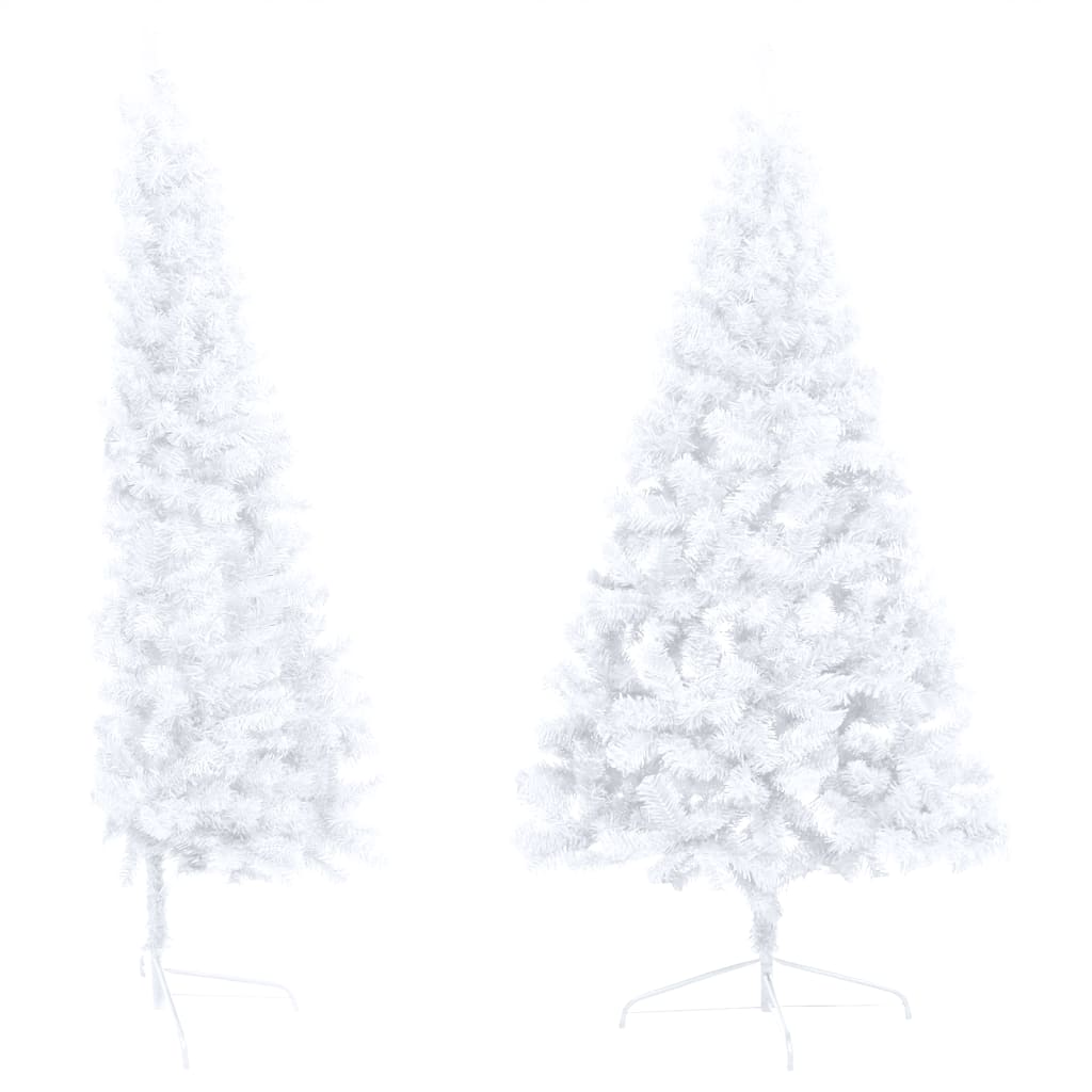 Vidaxl Artificial Half Pre-Lit Christmas Tree - Space-Saving Design, White Pvc With Led Lights, 82.7" Tall, Ideal For Xmas Holidays