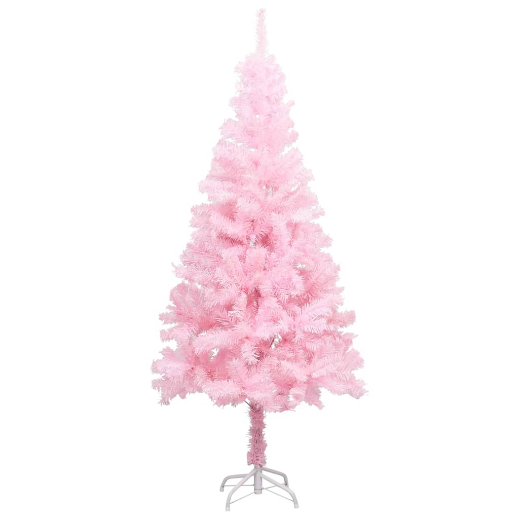 Vidaxl Pink Artificial Pre-Lit Christmas Tree - 47.2&quot; Pvc Xmas Decor With Steel Stand And Energy-Efficient Led Lights, Perfect For Festive Home Decoration