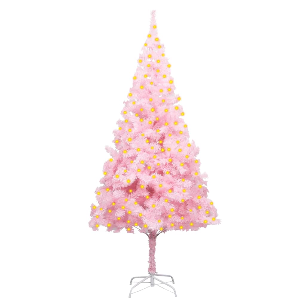 Vidaxl Pink Artificial Christmas Tree With Leds And Stand, 82.7" Tall, Sustainable Pvc Material With Steel Feet For Stability, Energy-Efficient Lighting, Unique Holiday Decor