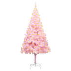 Vidaxl Pink Artificial Christmas Tree With Leds And Stand, 82.7" Tall, Sustainable Pvc Material With Steel Feet For Stability, Energy-Efficient Lighting, Unique Holiday Decor