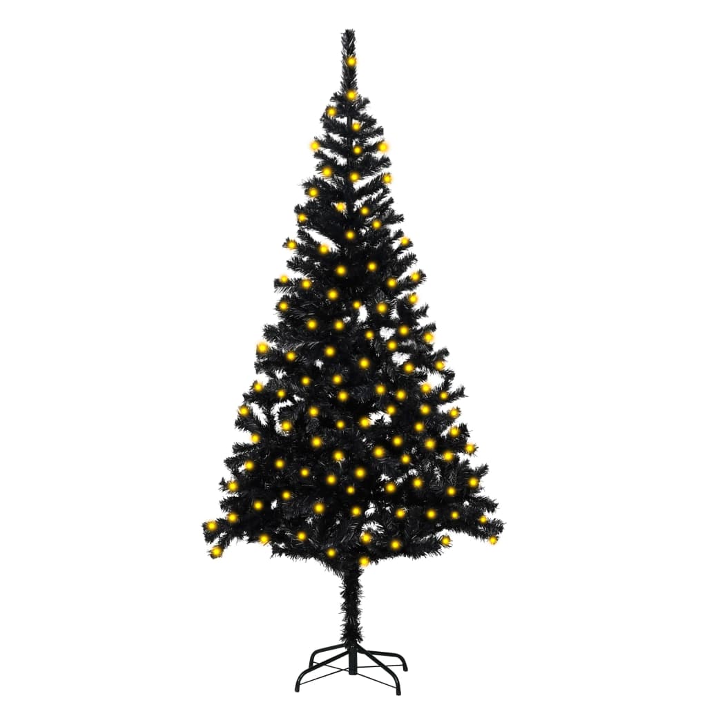 Vidaxl Black Artificial Christmas Tree With Stand - Pre-Lit 70.9&quot; Pvc Tree With Energy-Efficient Led Lights - Durable, Reusable, Easy Assembly