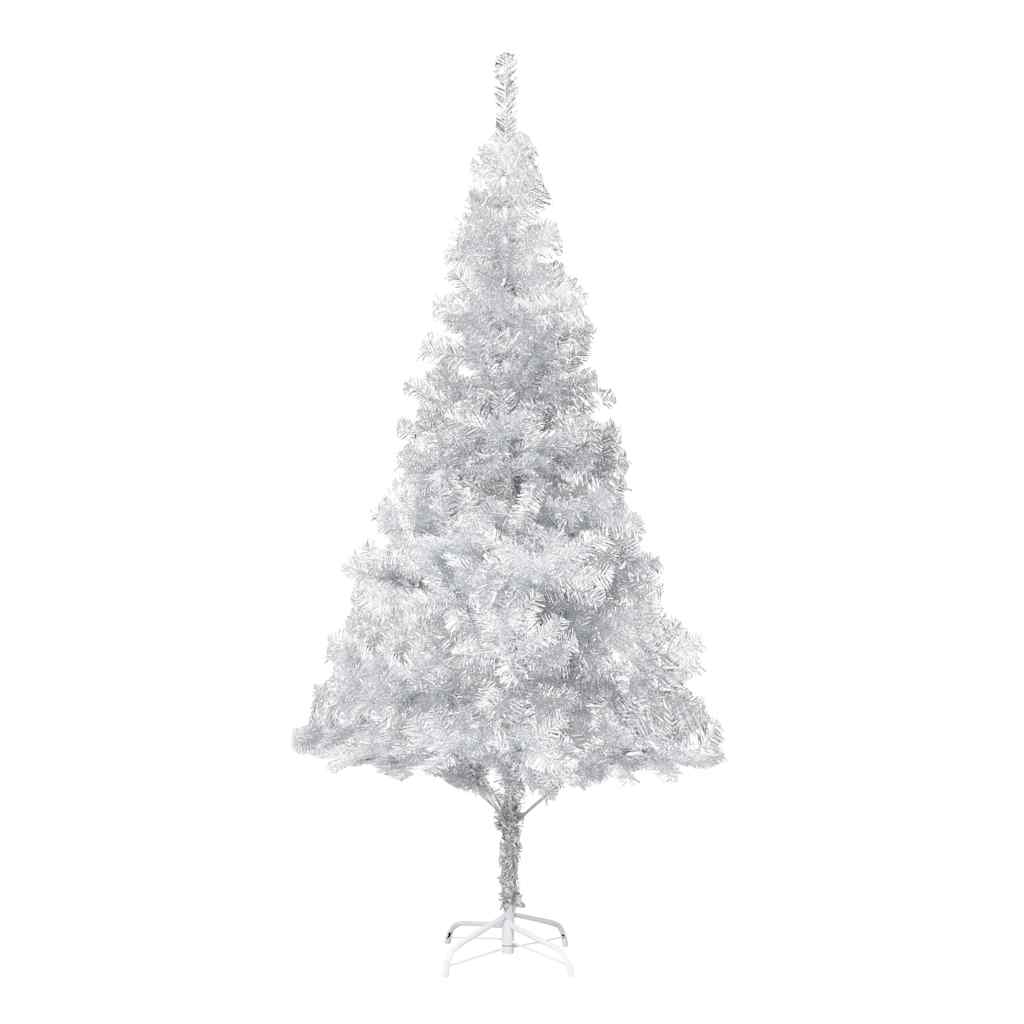 Silver Artificial Pre-Lit Christmas Tree With Stand By Vidaxl – Shiny Pvc Needles And Energy-Efficient Led Lights, 70.9&quot; Tall And 36.6&quot; In Diameter, Includes String Light For A Festive Glow