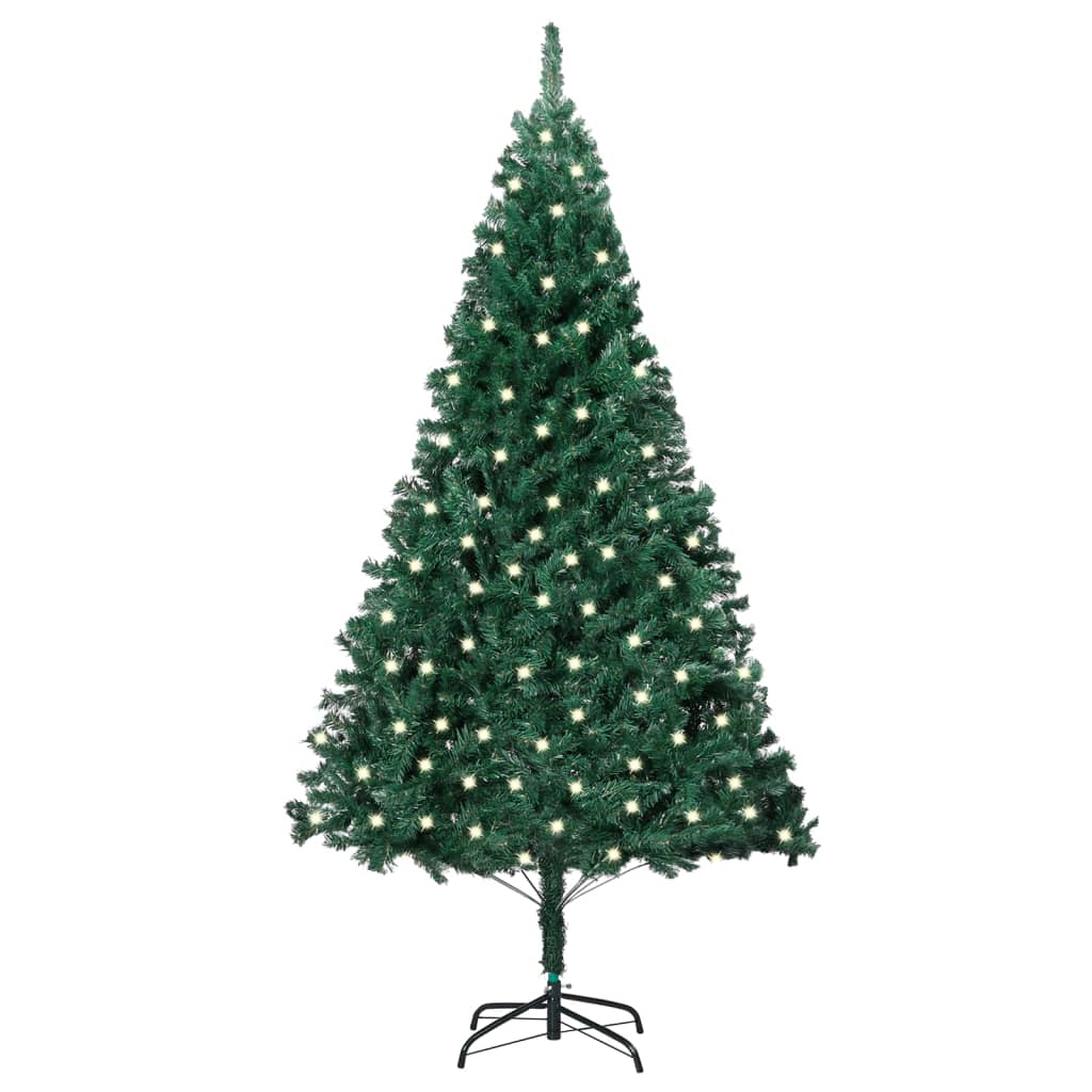 Vidaxl Artificial Pre-Lit Christmas Tree - 94.5" Green Pvc Tree With Led Lights & Metal Stand, 2100 Tips, Extra Thick Branches