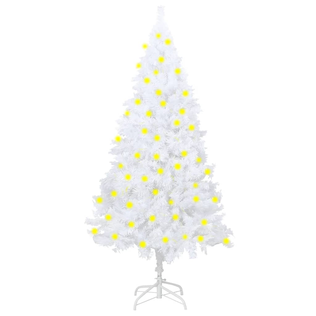Vidaxl White Artificial Pre-Lit Christmas Tree - 59.1" Height, 150 Leds, Realistic Extra Thick Branches, Sturdy Metal Stand