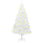 Vidaxl White Artificial Pre-Lit Christmas Tree - 59.1" Height, 150 Leds, Realistic Extra Thick Branches, Sturdy Metal Stand