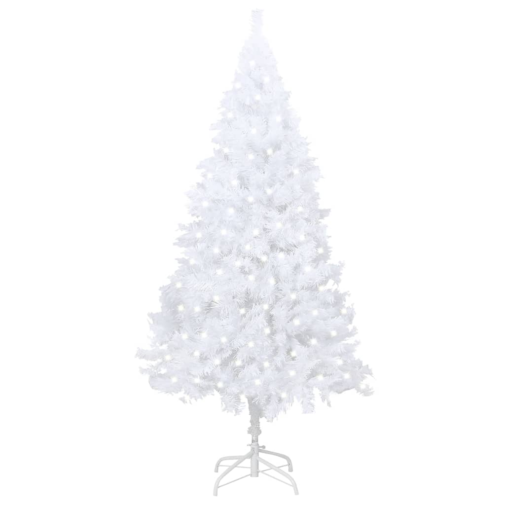 Vidaxl Artificial Pre-Lit White Christmas Tree, 94.5&quot; Tall, 49.2&quot; Diameter, Pvc Material, Thick Branches, 300 Led Lights, Metal Stand