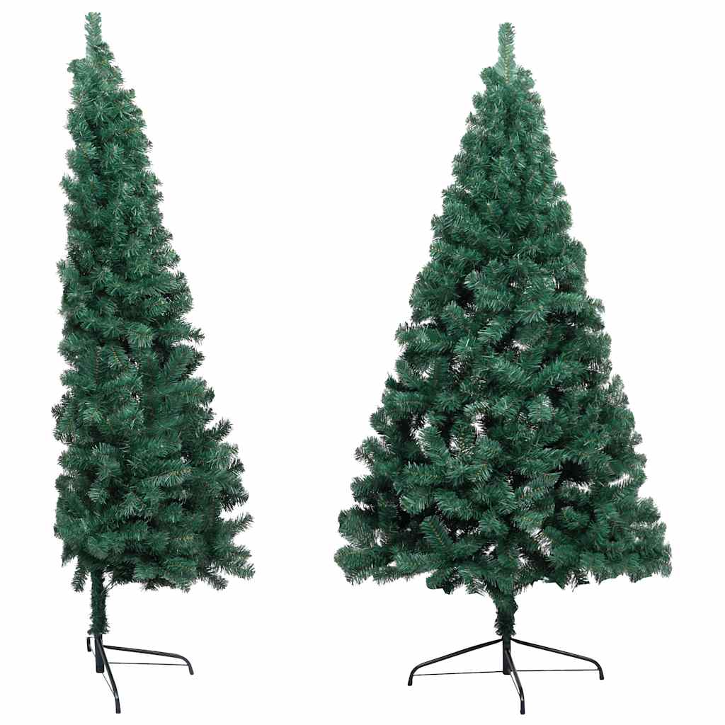 Vidaxl Artificial Half Pre-Lit Christmas Tree With Ball Set - Green, 82.7&quot; Tall, 150 Led Lights, Space-Saving Design, Pvc Material, Steel Stand, Elegant Gold & Bronze Ornaments