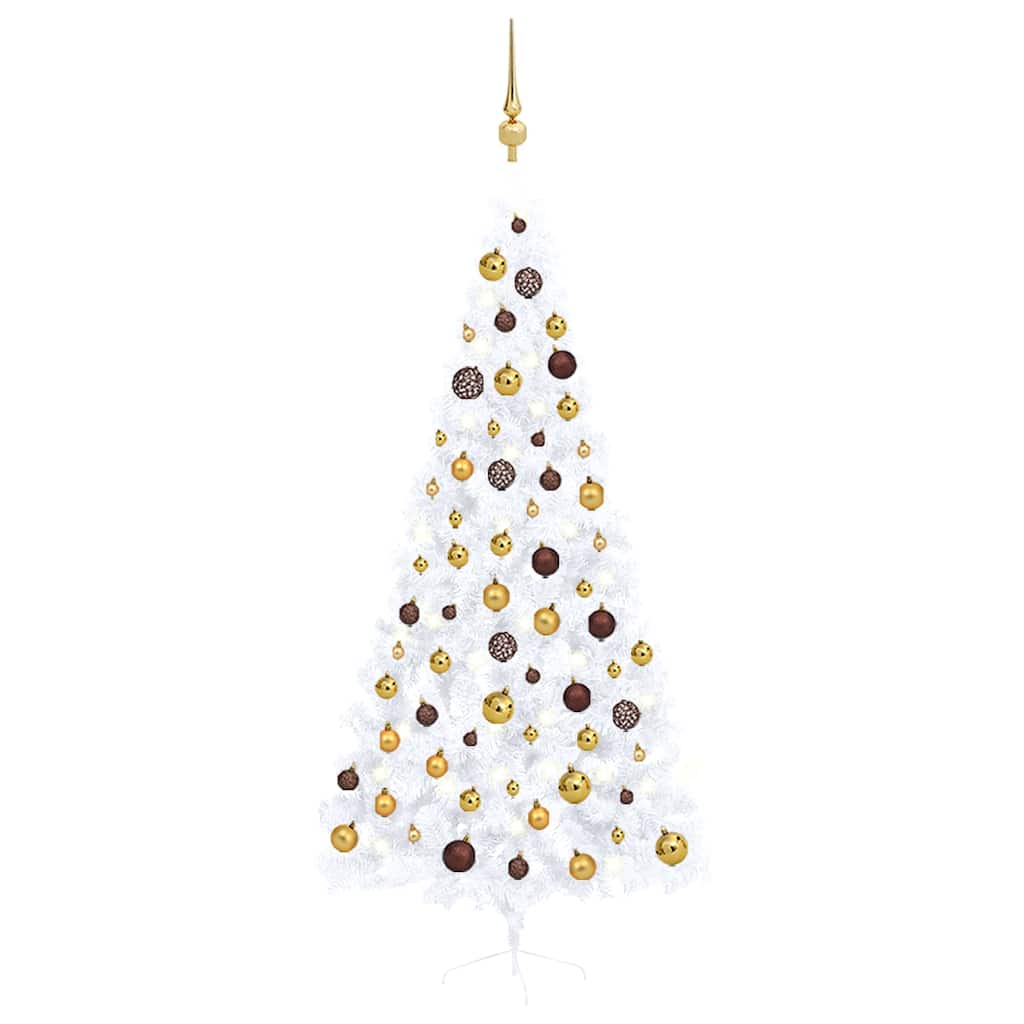 Vidaxl Artificial Half Pre-Lit White Christmas Tree With Gold/Bronze Balls - 82.7&quot; Height, 605 Tips, 150 Leds